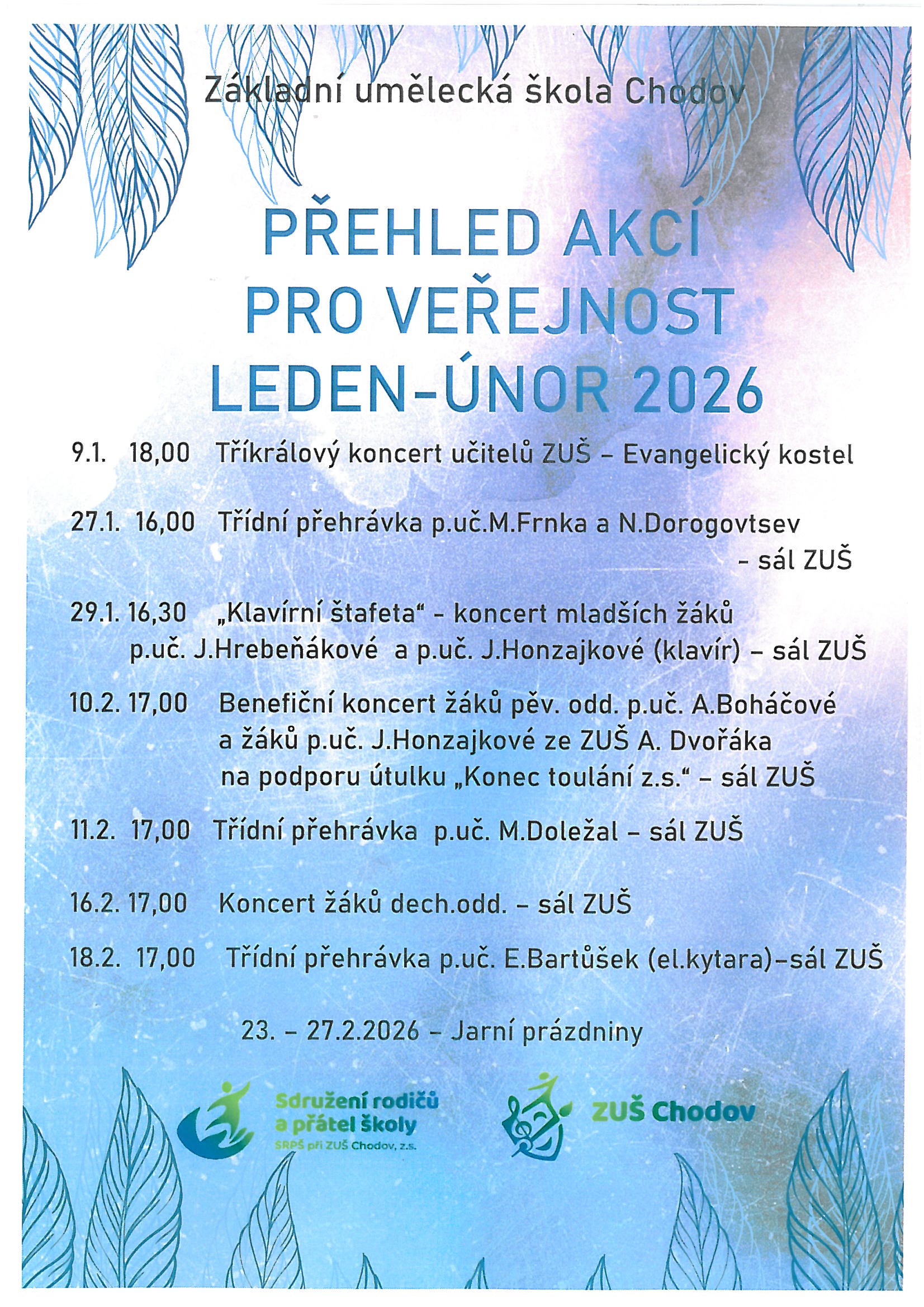 Přehled akc&iacute; leden a &uacute;nor 2026